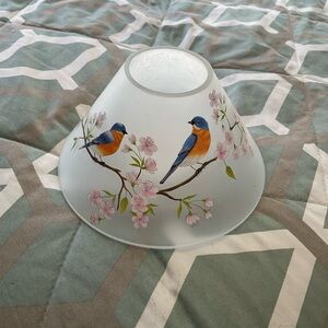 Hand-Painted Bluebird Floral Glass Lamp Shade Tea Light. LED